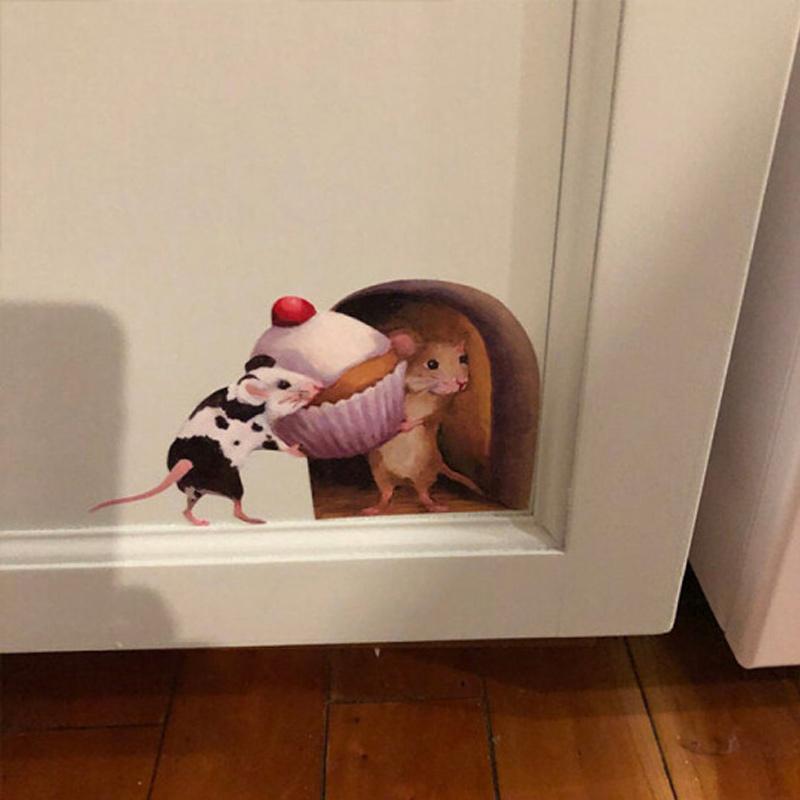 Realistic 3D Mouse Hole Wall Stickers