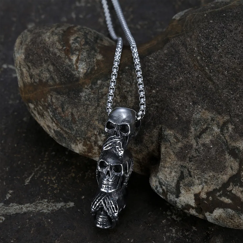 Speak No Evil, Hear No Evil, See No Evil Skulls Necklace For Men