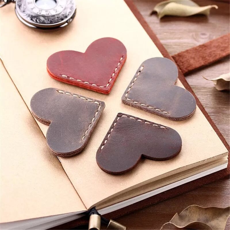 Vintage Leather Heart Bookmark Page Corner