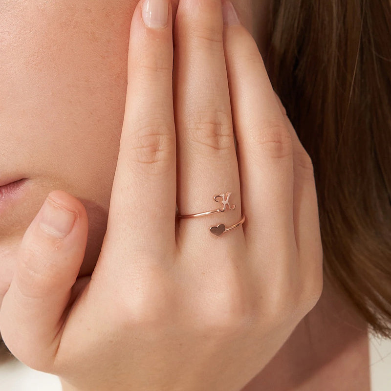 Dainty Initial Heart Ring