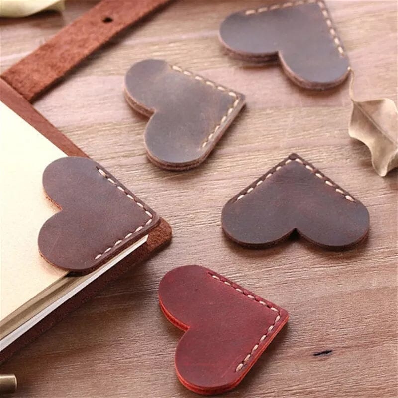 Vintage Leather Heart Bookmark Page Corner