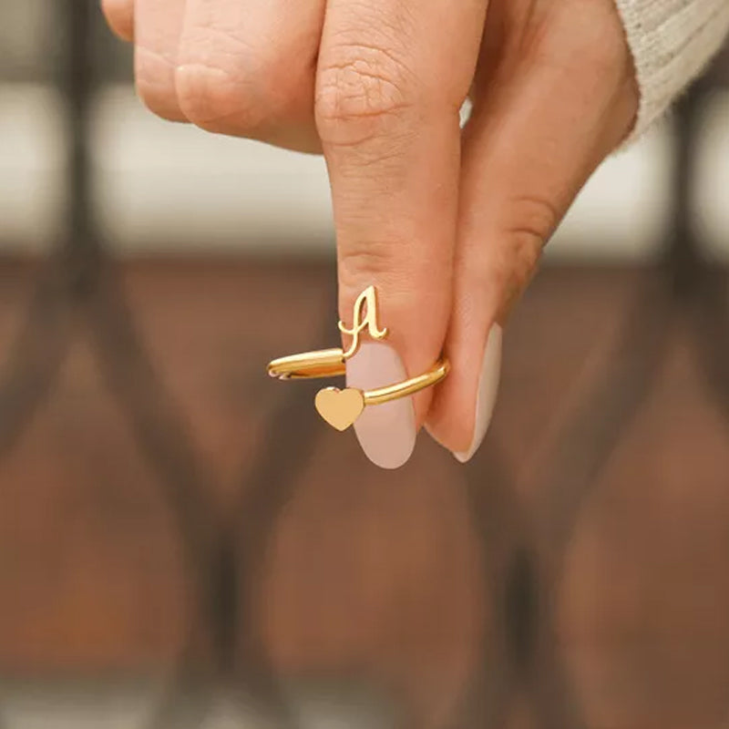 Dainty Initial Heart Ring