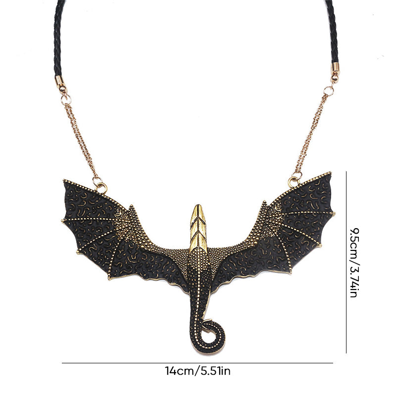 Black Winged Flying Dragon Necklace