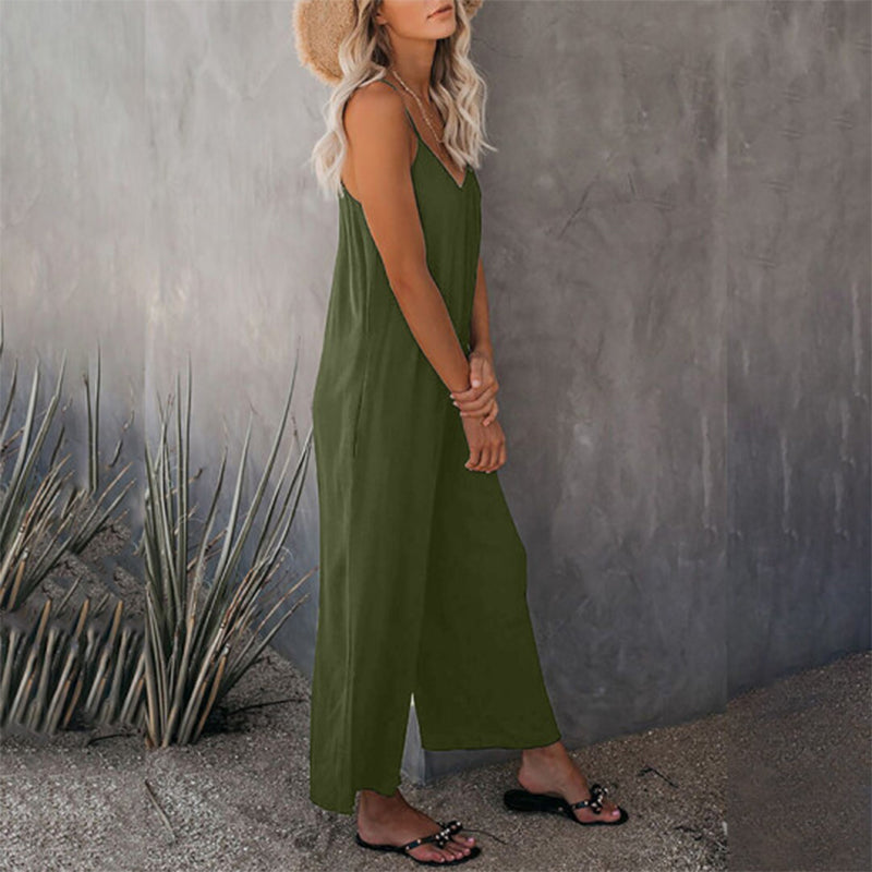 Loose Sleeveless Strap Stretchy Jumpsuit