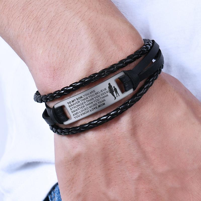 From Mom to Son - Steel & Leather Style Bracelet