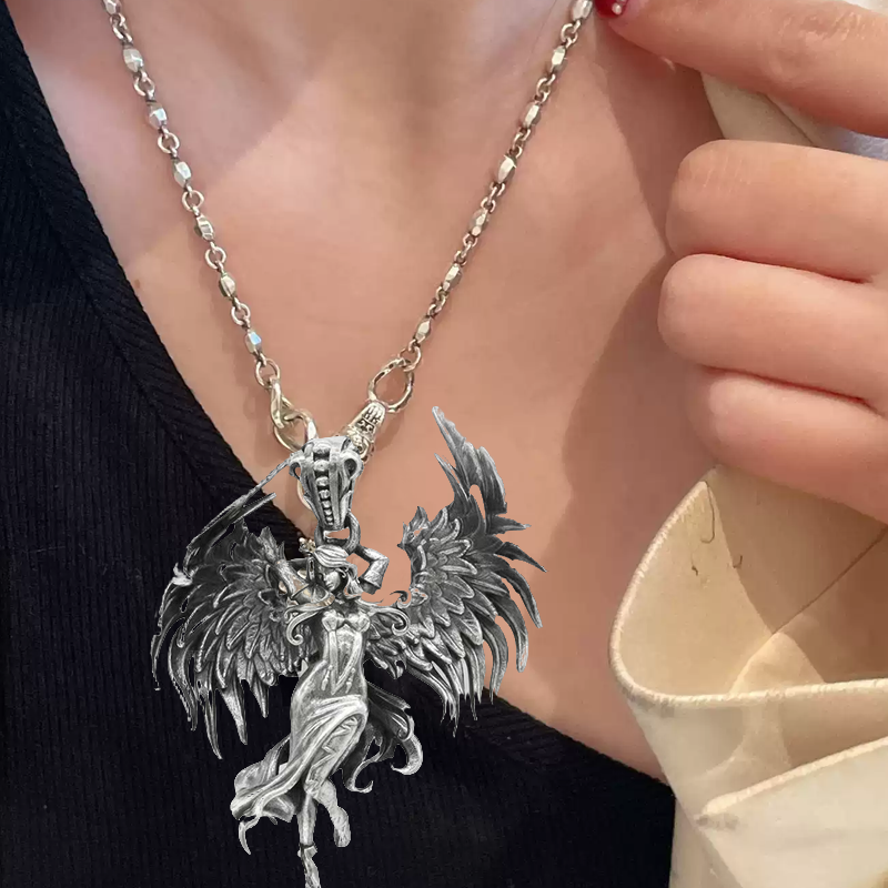 Sterling Silver Guardian Angel Pendant Necklace