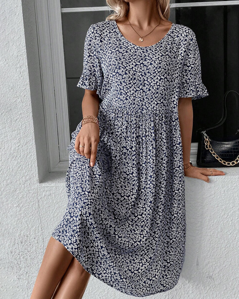 Floral print round neck elegant dress