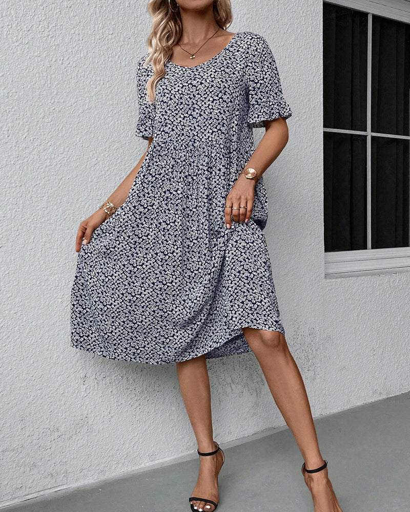 Floral print round neck elegant dress