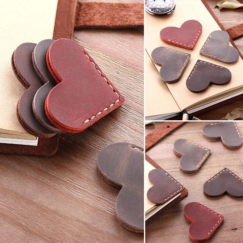 Vintage Leather Heart Bookmark Page Corner