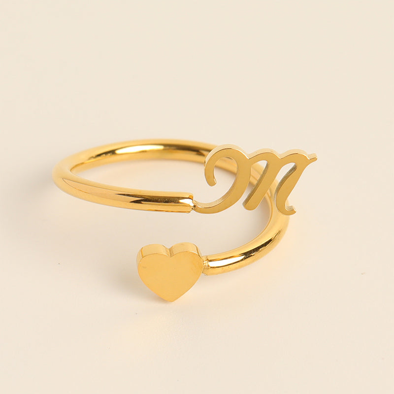 Dainty Initial Heart Ring