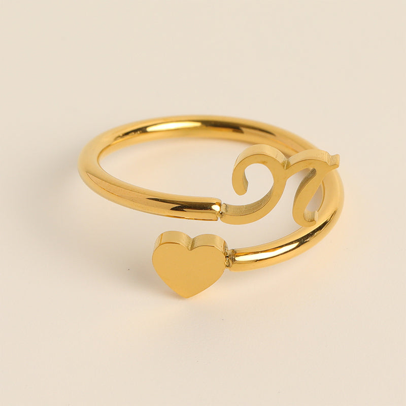 Dainty Initial Heart Ring