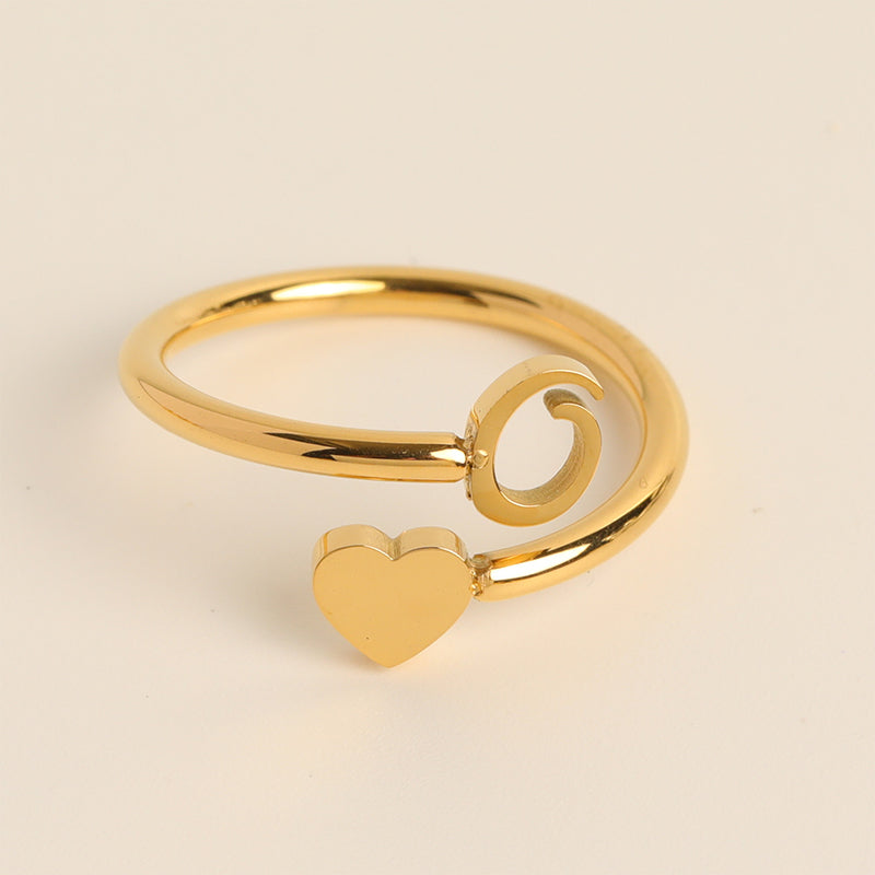 Dainty Initial Heart Ring