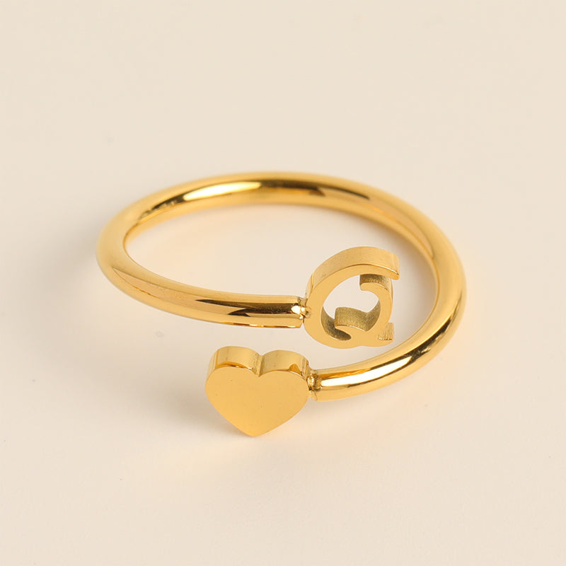 Dainty Initial Heart Ring