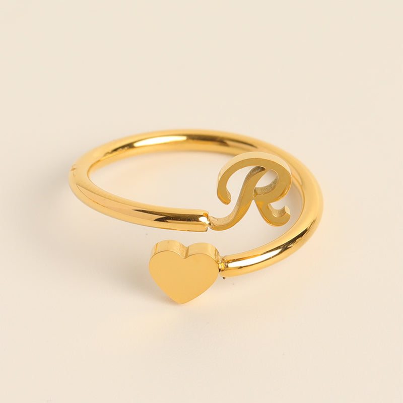 Dainty Initial Heart Ring