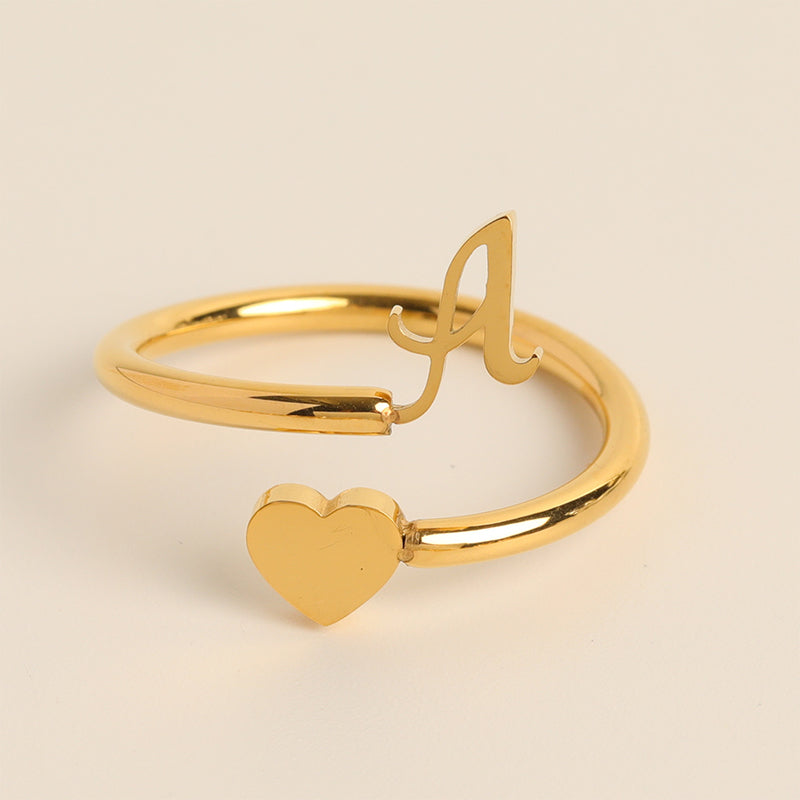 Dainty Initial Heart Ring