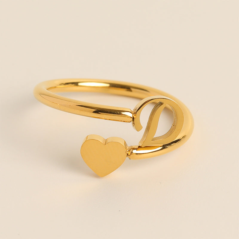 Dainty Initial Heart Ring