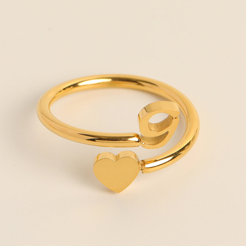 Dainty Initial Heart Ring