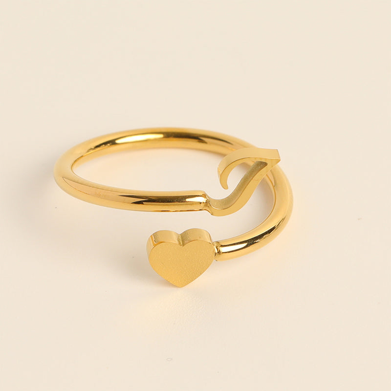 Dainty Initial Heart Ring