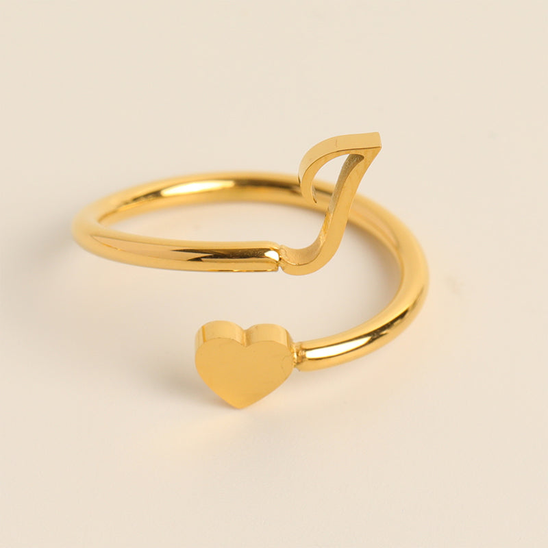 Dainty Initial Heart Ring