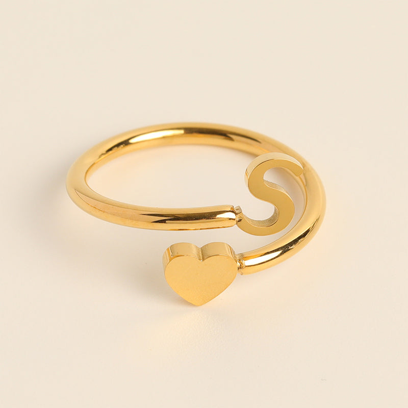 Dainty Initial Heart Ring