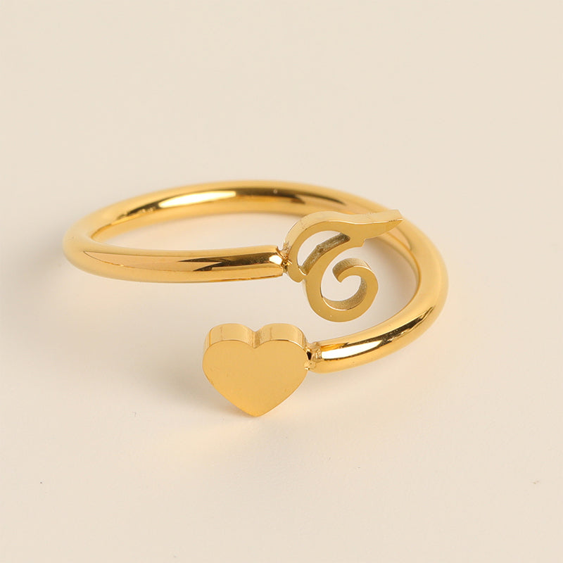 Dainty Initial Heart Ring