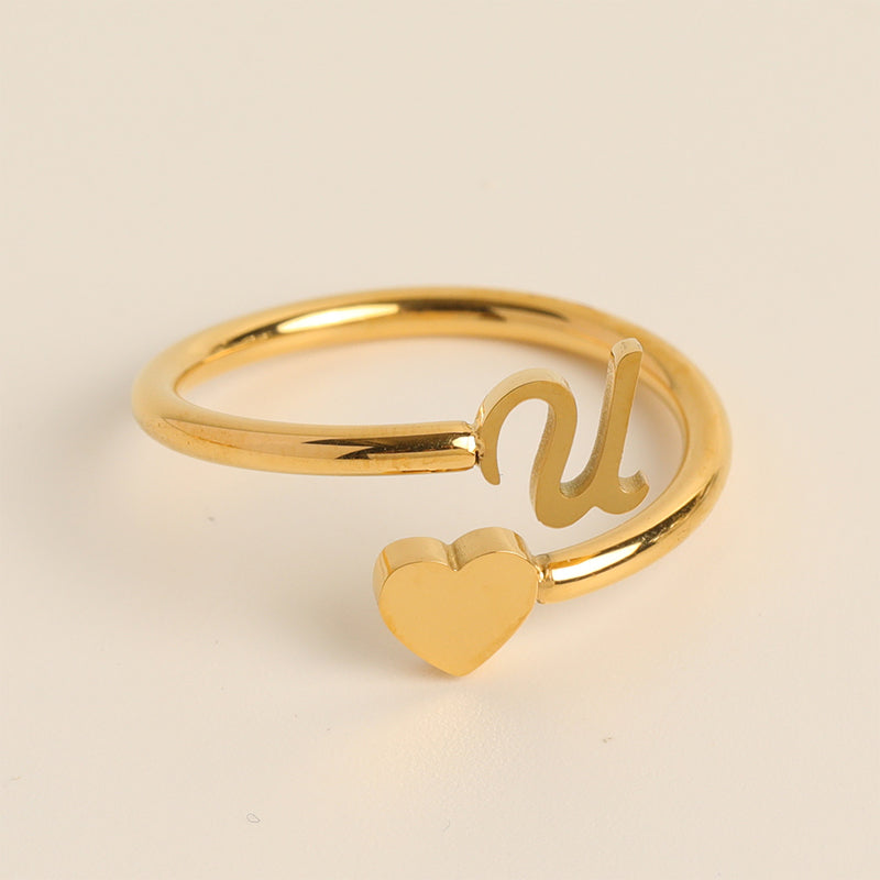 Dainty Initial Heart Ring