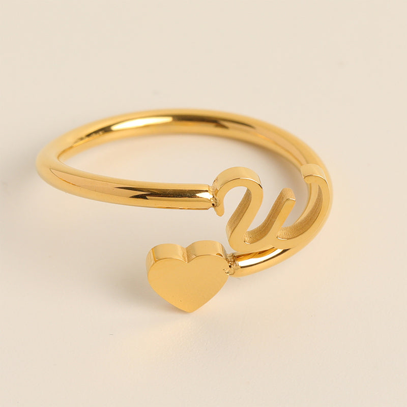 Dainty Initial Heart Ring